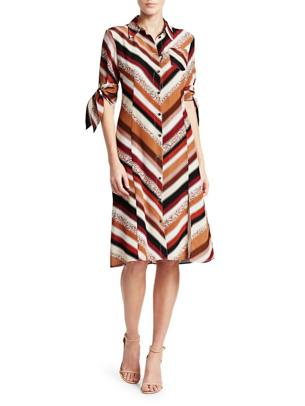 Altuzarra Narcissa Silk Stripe Buttondown Short Sleeve Dress Burgundy/Tan 44/12